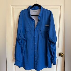 Columbia PFG Vented Mens XLT Button up Long Sleeve Blue Shirt Fishing